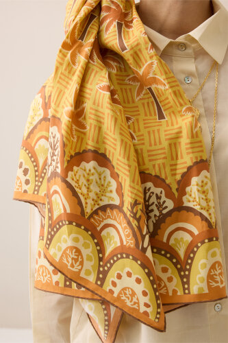 Palmiye Adası Safran Pamuk İpek Şal 70x210 - 5