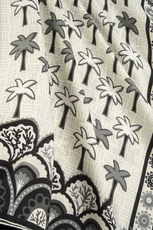 Palmiye Adası Siyah-Krem Pamuk İpek Şal 70x210 - 4