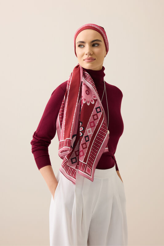 Papatya Noor Bordo Pamuk Floş Şal 70x210 - 5