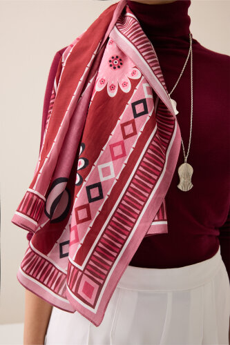 Papatya Noor Bordo Pamuk Floş Şal 70x210 - 3