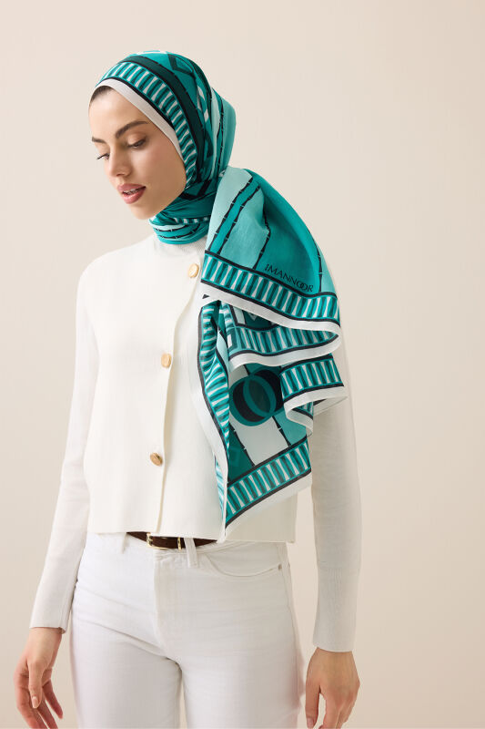 Papatya Noor Yeşil Pamuk Floş Şal 70x210 - 5