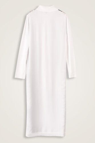 Pelenk Beyaz-Lacivert İpek Triko Gömlek Elbise - 4