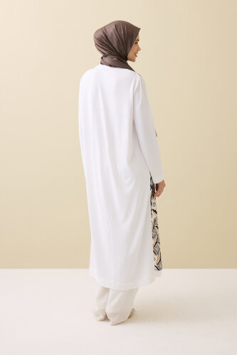 Pelenk Beyaz-Lacivert İpek Triko Gömlek Elbise - 5