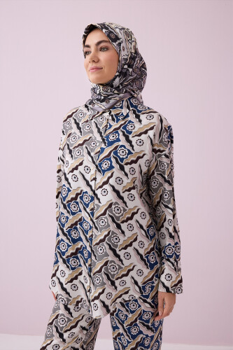 Pelenk Gri Tivil İpek Pijama Gömlek - Imannoor