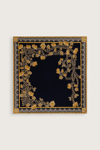 Peony Black-Gold Silk Twill Scarf - 2