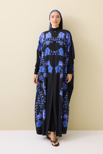 Peony Black-Sax Silk Abaya - Imannoor (1)