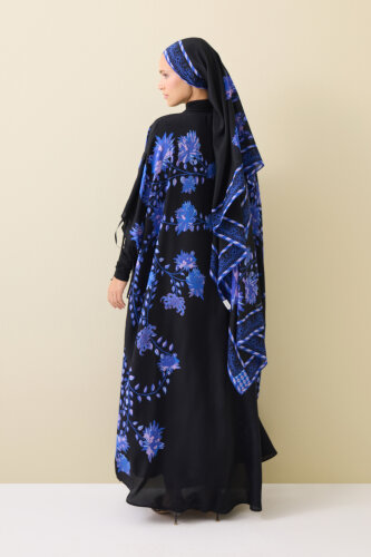 Peony Black-Sax Silk Abaya - Imannoor (3)