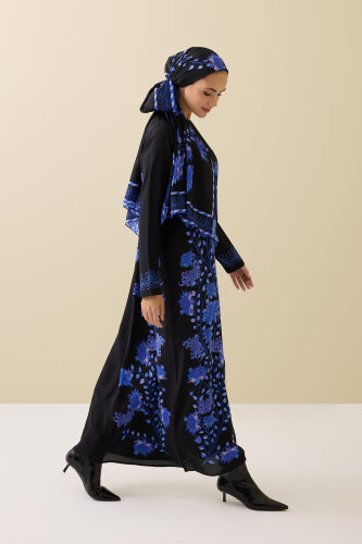 Peony Black-Sax Crepe Silk Dress - Imannoor (3)