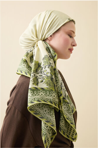 Peony Green Twill Silk Scarf 
