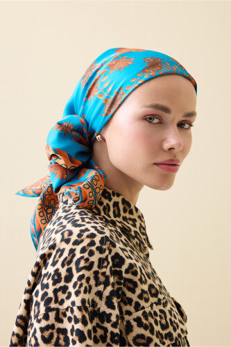 Peony Turquoise Silk Twill Scarf 