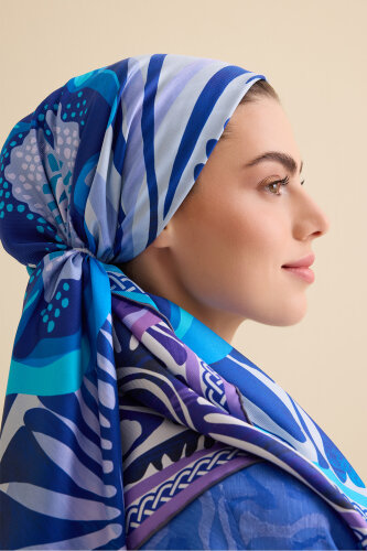 Poppy Navy Blue-Purple Double-Sided Silk Twill Scarf 