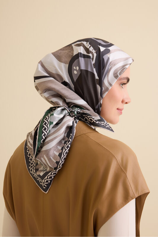 Poppy Smoke-Naphtha Double-Sided Twill Silk Scarf - 1