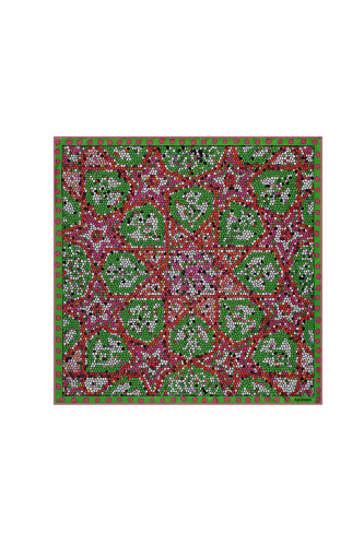Puan Mozaik Yeşil Tivil İpek Fular - 1