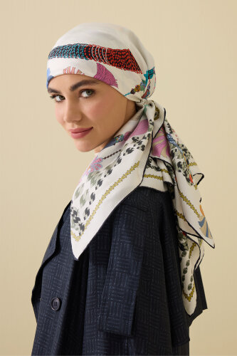 Püskül Noor Beyaz Tivil İpek Eşarp 90x90 - Imannoor (4)