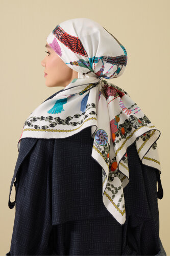 Püskül Noor Beyaz Tivil İpek Eşarp 90x90 - Imannoor (3)