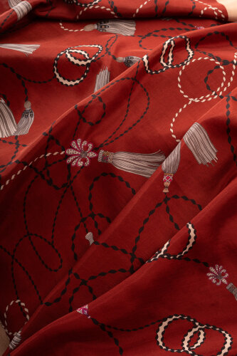 Püskül Noor Bordo Floş Pamuk Şal 70x210 - Imannoor (4)