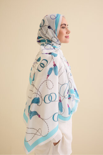 Püskül Noor Mavi Floş Pamuk Şal 70x210 - Imannoor (4)