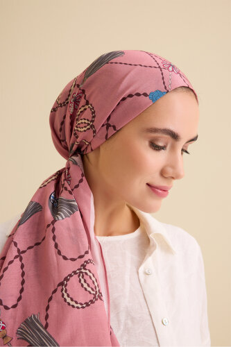 Püskül Noor Pembe Floş Pamuk Şal 70x210 - Imannoor (3)
