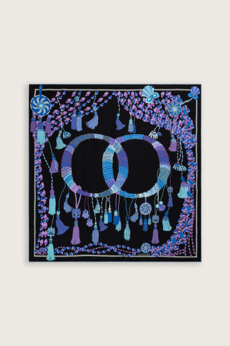 Püskül Noor Siyah-Fuşya Tivil İpek Eşarp 90x90 - Imannoor (2)