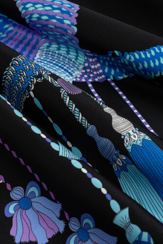 Püskül Noor Siyah-Fuşya Tivil İpek Eşarp 90x90 - Imannoor (4)