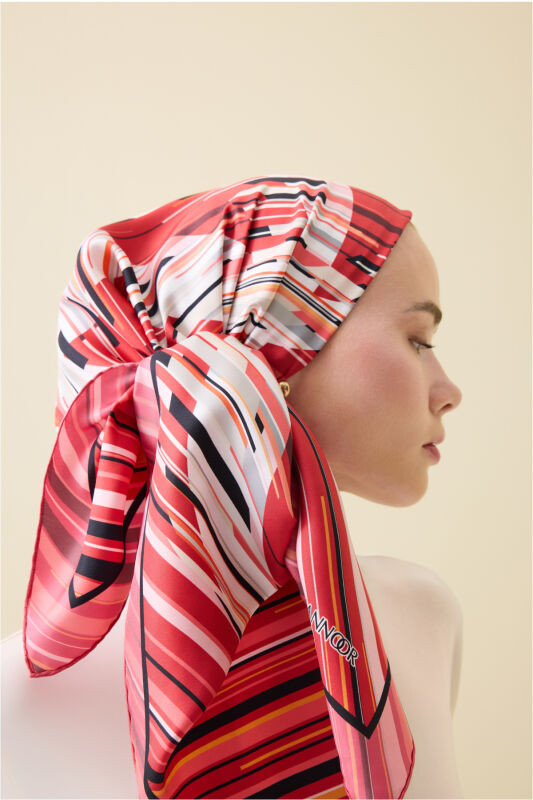 Rainy Noor Red Silk Scarf - 1