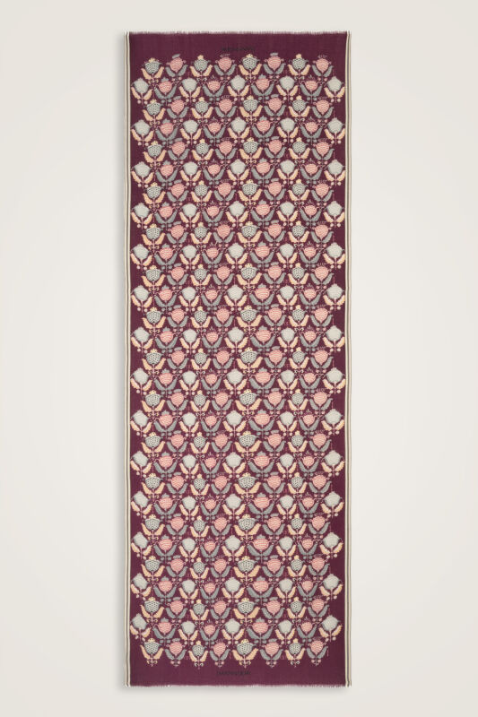 Reverse Tulip Burgundy-Gray Wool Shawl - 2