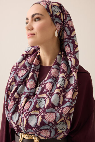 Reverse Tulip Burgundy-Gray Wool Shawl - 3