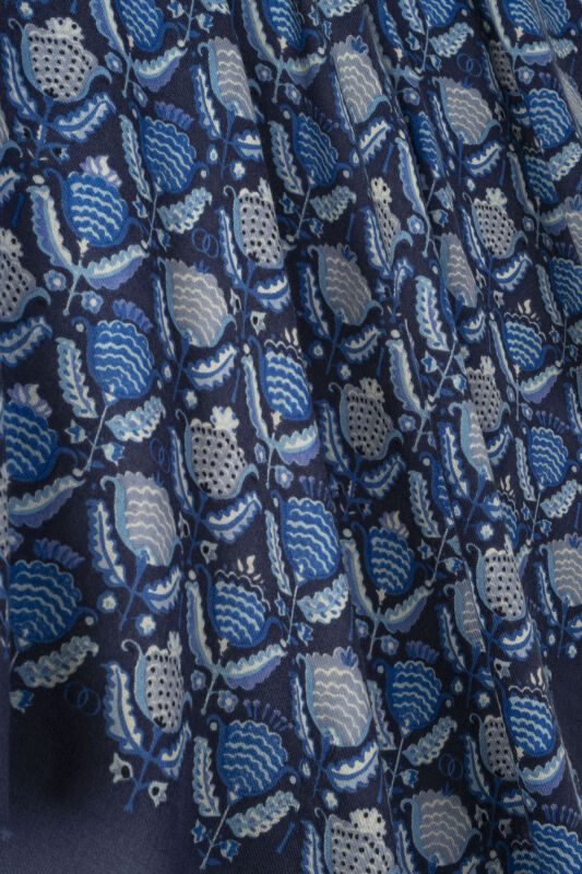 Reverse Tulip Navy Blue Wool Shawl - 5