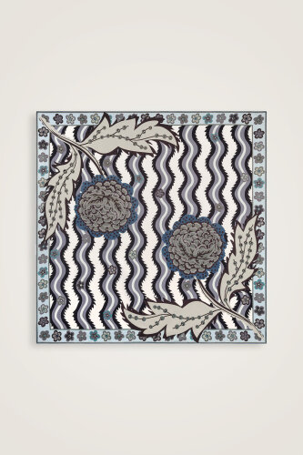 River Rose Blue-Gray Double-Sided Twill Silk Scarf - 6