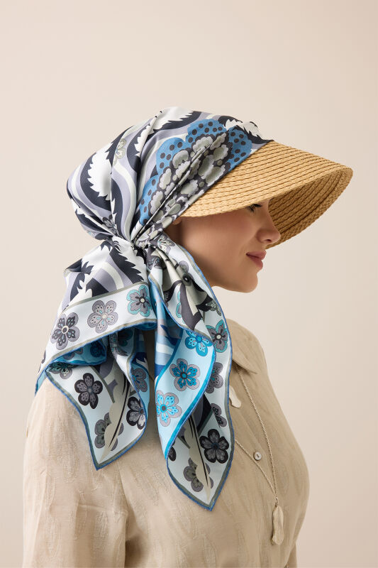 River Rose Blue-Gray Double-Sided Twill Silk Scarf - 1