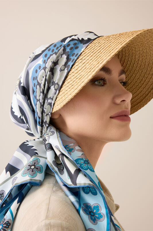 River Rose Blue-Gray Double-Sided Twill Silk Scarf - 3