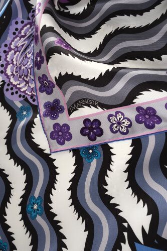 River Rose Blue-Pink Double-Sided Twill Silk Scarf - 4