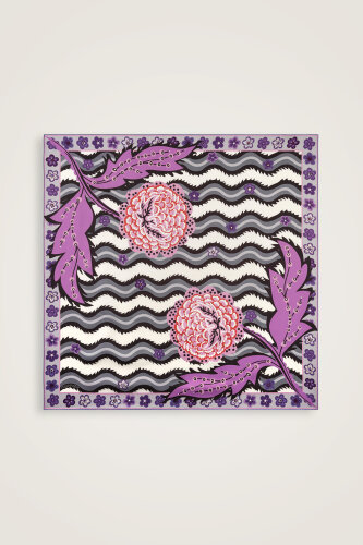 River Rose Blue-Pink Double-Sided Twill Silk Scarf - 6