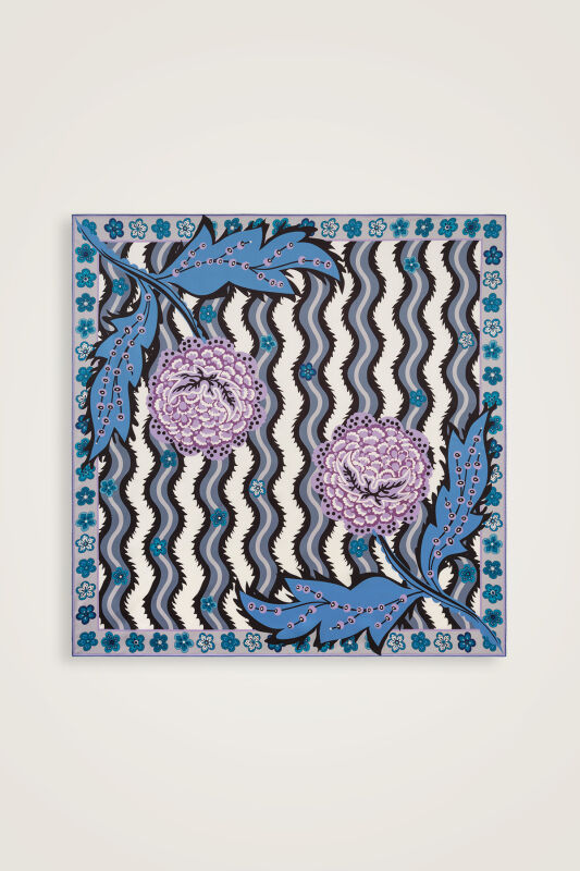 River Rose Blue-Pink Double-Sided Twill Silk Scarf - 2