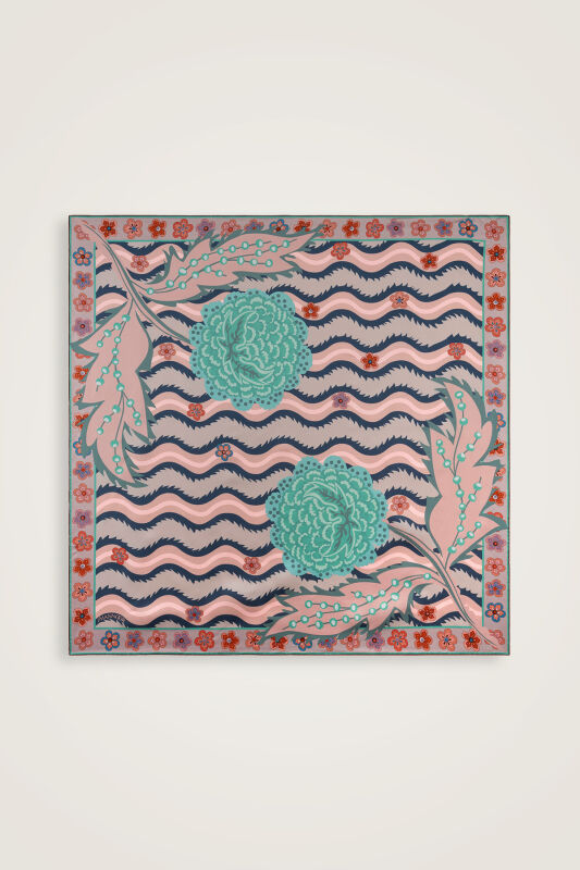 Rose Coral-Mint Double-Sided Twill Silk Scarf - 2