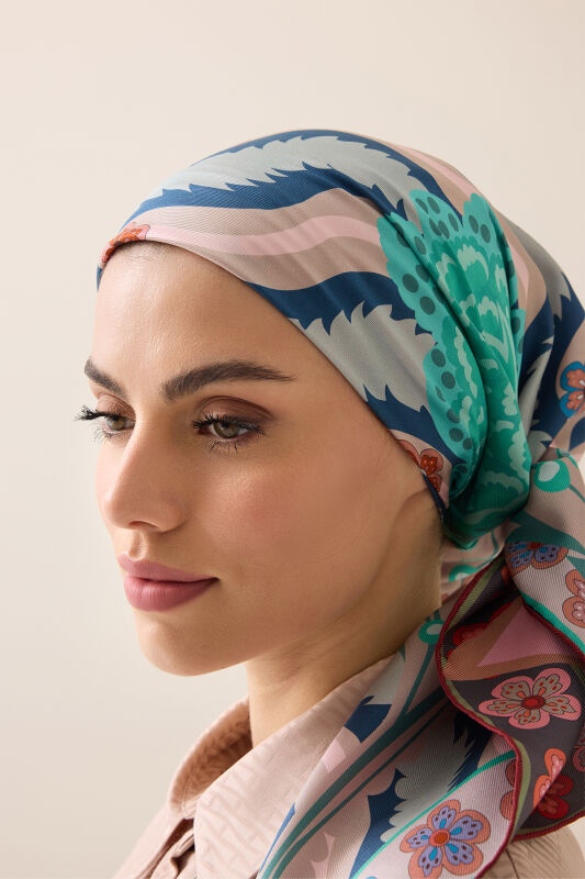 Rose Coral-Mint Double-Sided Twill Silk Scarf - 5