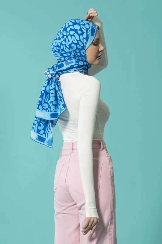 Sade Leopar Mavi Floş Viskon Şal - 2