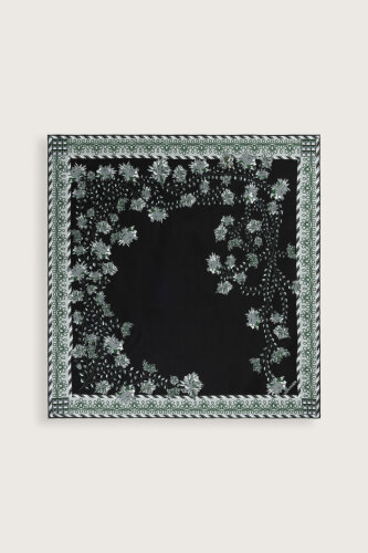 Şakayık Siyah-Yeşil Tivil İpek Eşarp 90x90 - Imannoor (2)