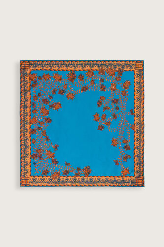 Şakayık Turkuaz Tivil İpek Eşarp 90x90 - Imannoor (2)