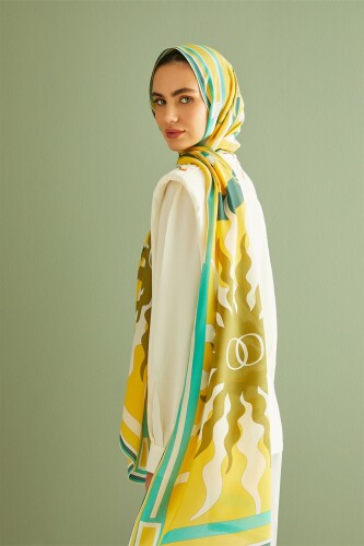 Şalimar Sarı Krep İpek Şal - 4