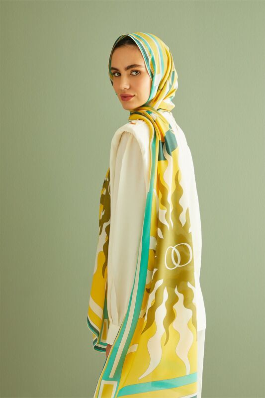Şalimar Sarı Krep İpek Şal - 4