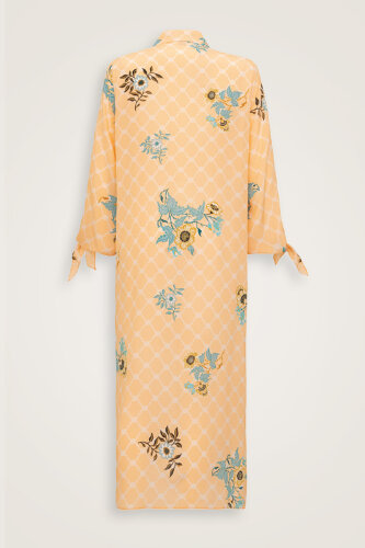 Salmon Silk Shirt Dress with Fringed Sleeve Detail - Imannoor (4)