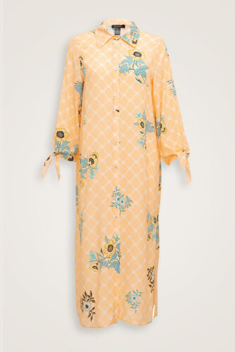 Salmon Silk Shirt Dress with Fringed Sleeve Detail - Imannoor (2)