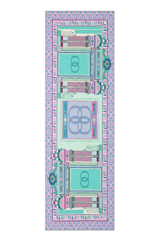 Saray Kapısı Turkuaz Krep İpek Şal - 1