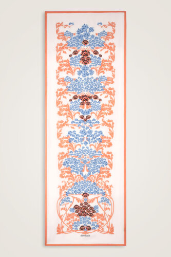 Şark Çiçeği Karamel-Mavi Floş Pamuk Şal 70x210 - Imannoor (1)