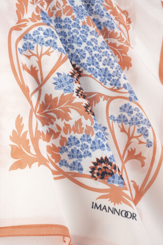 Şark Çiçeği Karamel-Mavi Floş Pamuk Şal 70x210 - Imannoor (4)