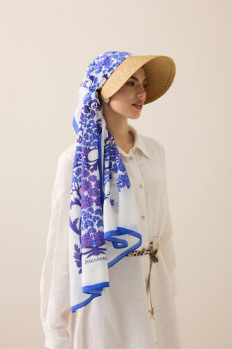 Şark Çiçeği Mor Floş Pamuk Şal 70x210 - Imannoor