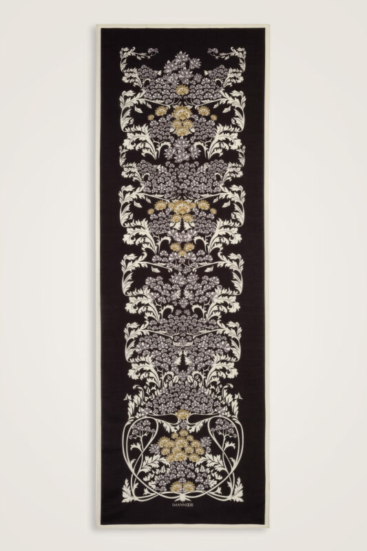 Şark Çiçeği Siyah Floş Pamuk Şal 70x210 - 2