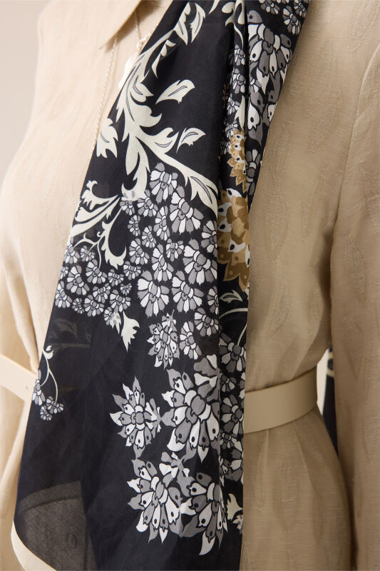 Şark Çiçeği Siyah Floş Pamuk Şal 70x210 - 3