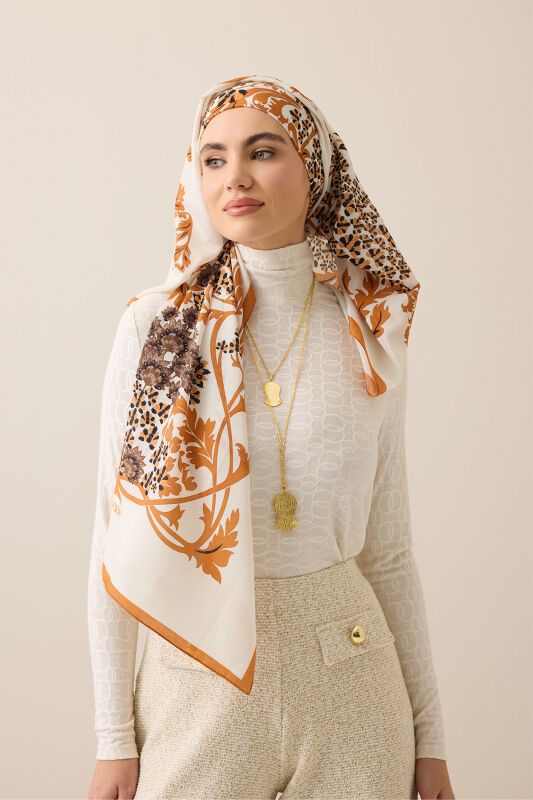 Şark Çiçeği Toprak Floş Pamuk Şal 70x210 - 4